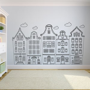 Scandinavian Amsterdam Houses Wall Decal: Doodled Nursery Decor