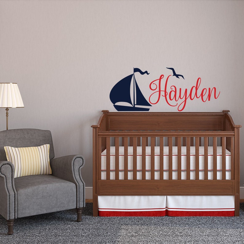Nautical Nursery Wall Decals For Kids Nautical Name Decal Boat Wall Decal Nautical Nursery Decor Personalized Boy Name Wall Decal