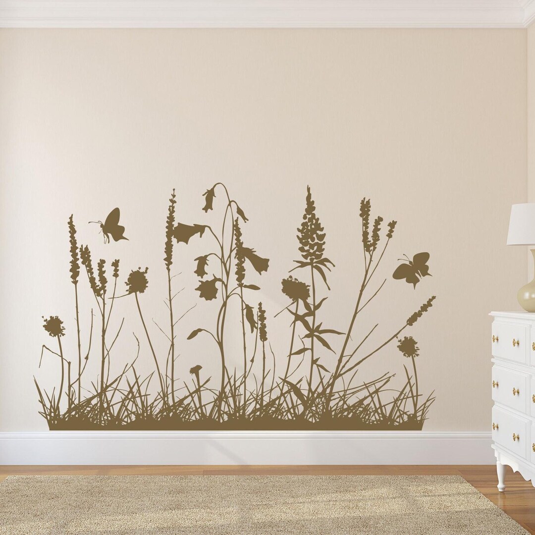 Wildflower Garden Silhouette Wall Decal: Floral Bedroom Art WW404 - Etsy