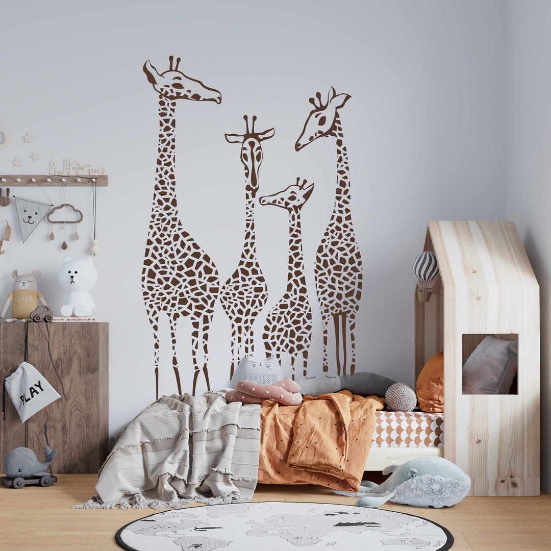 Giraffe Family Wall Decal, Set of 4 Giraffes Wall Art Stickers for Kids