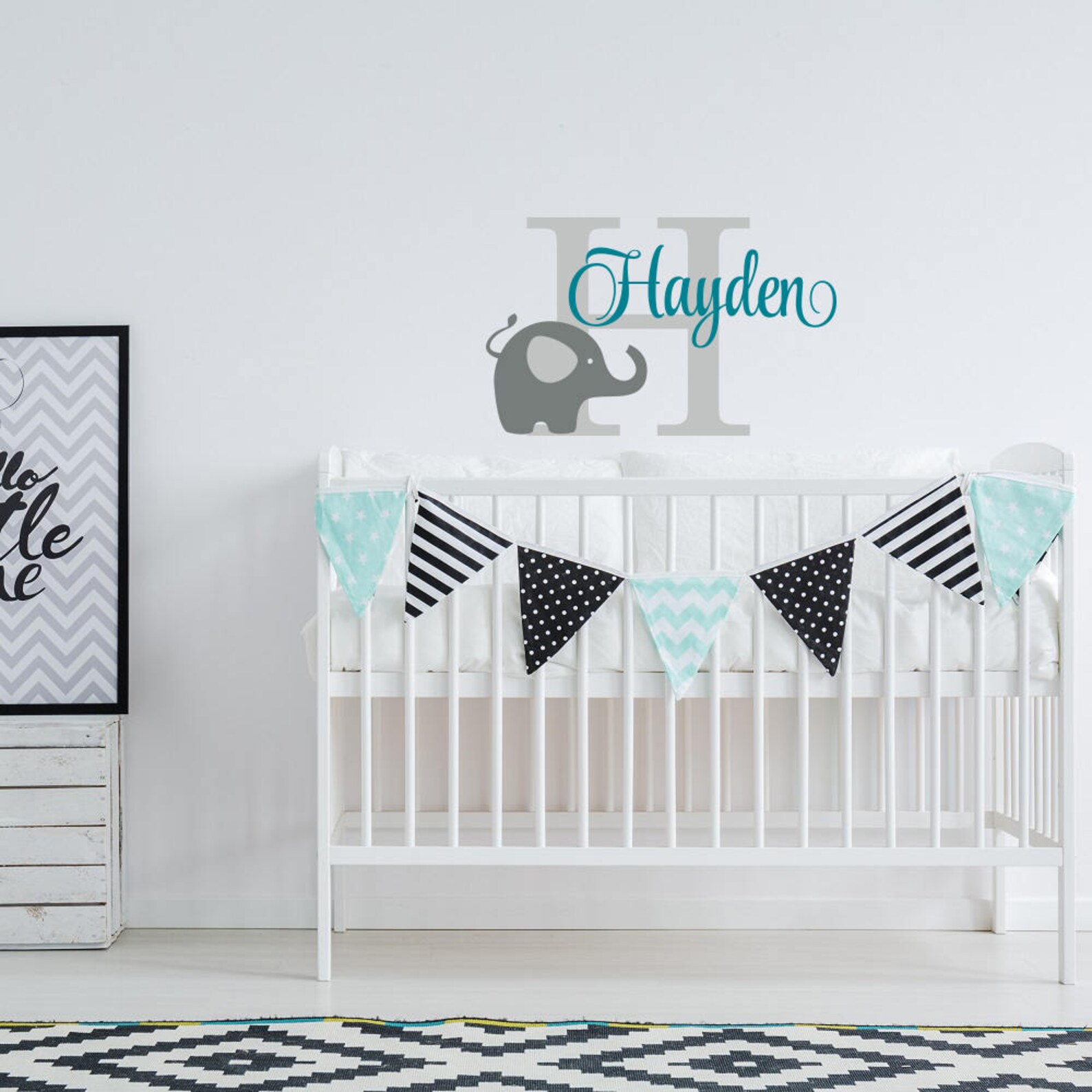 Elephant Boy Nursery Wall Decal Elephant Name Wall Decal Etsy
