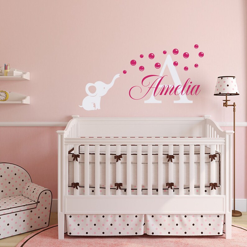 Elephant Name Wall Decal Personalized Nursery Decor Custom Etsy