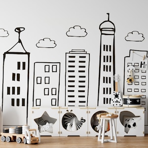 Doodle City Wall Decal: Hand-Drawn Superhero Room Decor