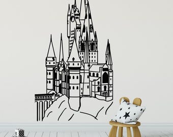 Vinilo decorativo de castillo de fantasía: Decoración para la sala de juegos de la escuela de magos WW333