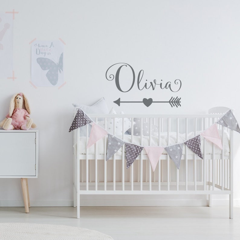 Girls Name Wall Decal with Arrow Heart Personalized Girls Wall Decal Name Arrow Name Vinyl Decal for Baby Girl Nursery Bedroom Decor