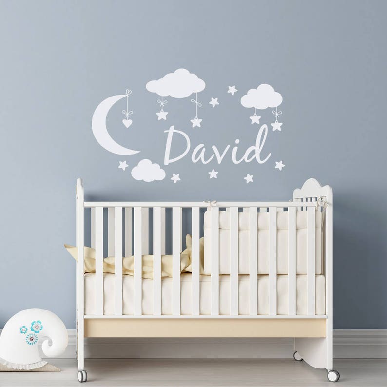 Moon and Stars Nursery Decor Clouds Wall Decal Personalized Etsy