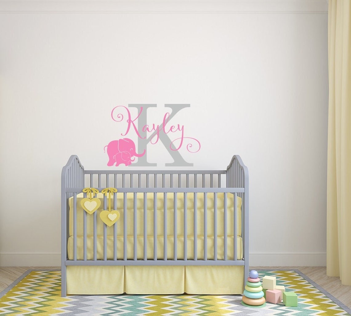 Elephant Baby Girl Nursery Wall Decal Custom Name Wall Decal - Etsy