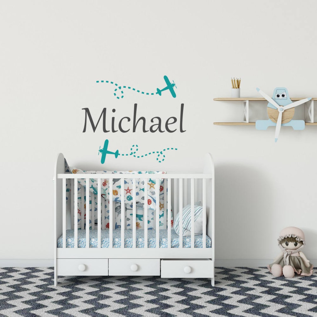 Airplane Name Wall Decal- Wall Decals for Boys- Boys Nursery Wall Decal ...