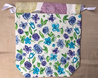 Medium Drawstring Project Bag - Scribble Flowers