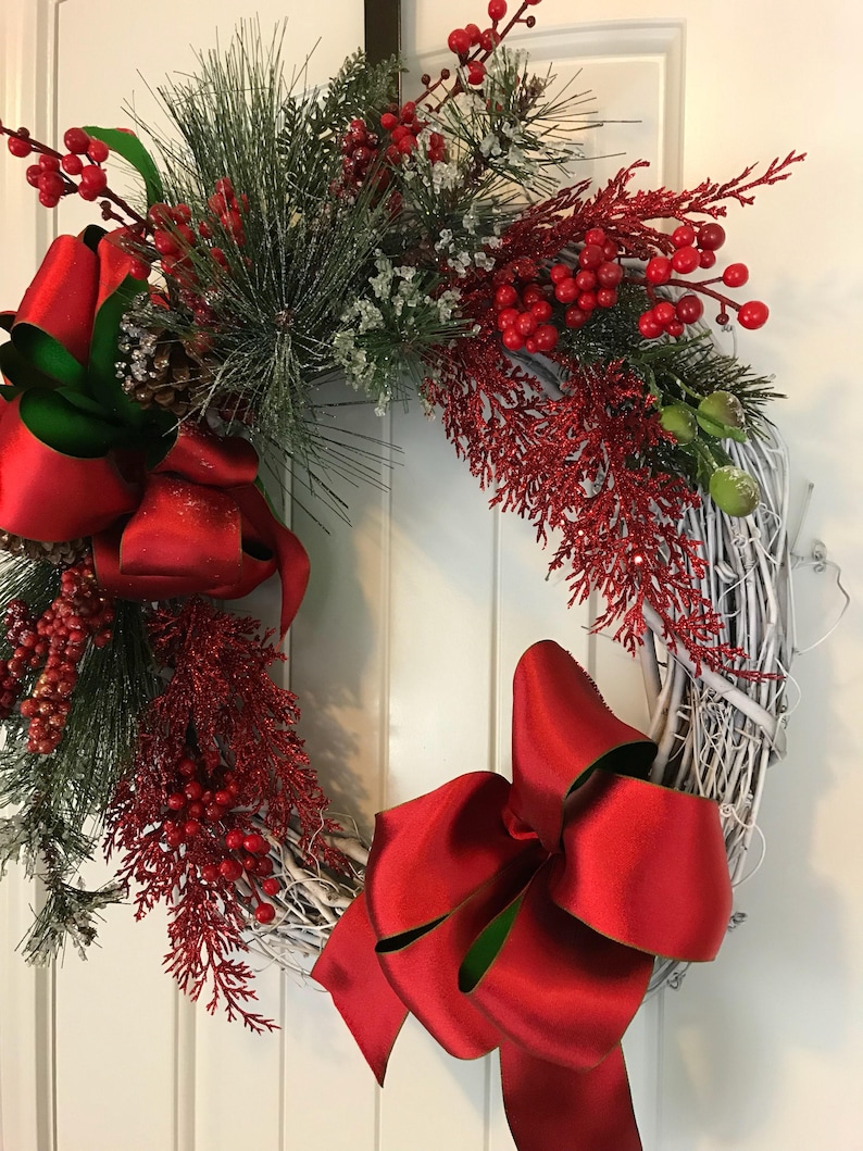 Christmas Decor Red Christmas Wreath Holiday Wreath Xmas Wreath Christmas Wreath Rustic Christmas Wreath Winter Wreath Red Wreath