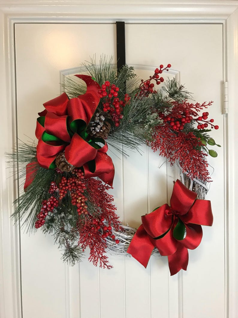 Christmas Decor Red Christmas Wreath Holiday Wreath Xmas Wreath Christmas Wreath Rustic Christmas Wreath Winter Wreath Red Wreath