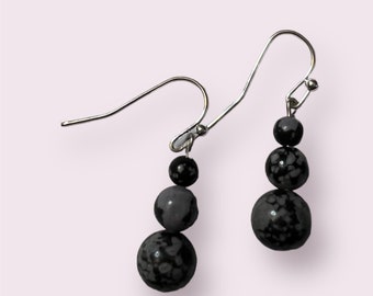 Snowflake Obsidian Silver Drop Earrings