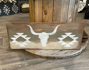 Ready to ship / Aztec cow sign / western sign / unique rustic sign / cow decor / western decor