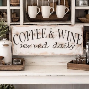 Hand-Painted Coffee and Wine Sign – Rustic Farmhouse Wall Decor