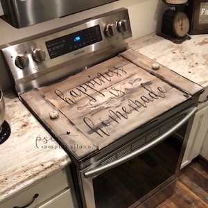 Happiness is homemade stove top cover / farmhouse stove top cover /  noodle board / cover for stove / stovetop cover  / oven board
