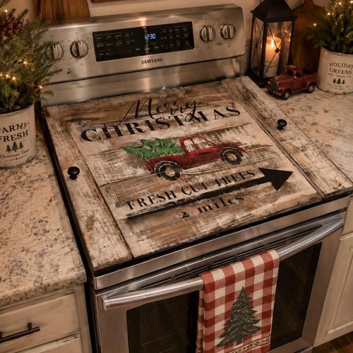 Housse de réchaud de Noël Farmhouse : enseigne Merry Trees Noodle Board