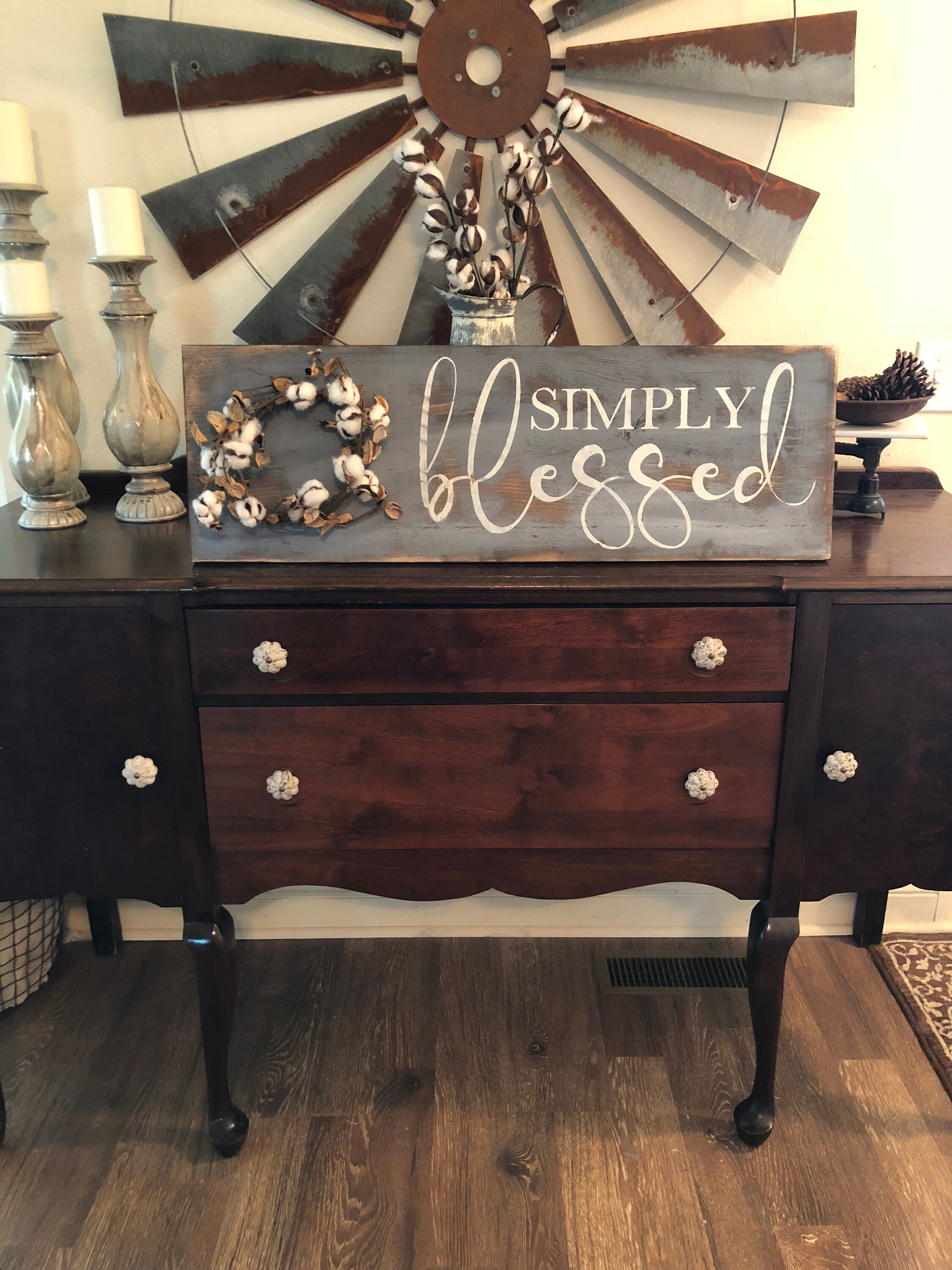 Simply blessed sign with cotton wreath / cotton decor / | Etsy
