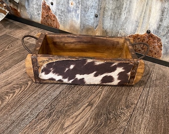 Faux cowhide wooden box / western decor / cow decor / 12” x 6”