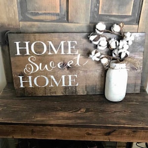 Large mason jar sign/ Cotton stem mason jar  / home sweet home sign / everything included / mason jar home decor / farmhouse decor