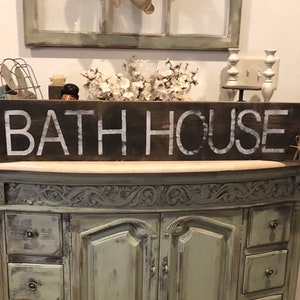Large distressed bath house sign | farmhouse style | farmhouse sign | laundry room | bathroom sign