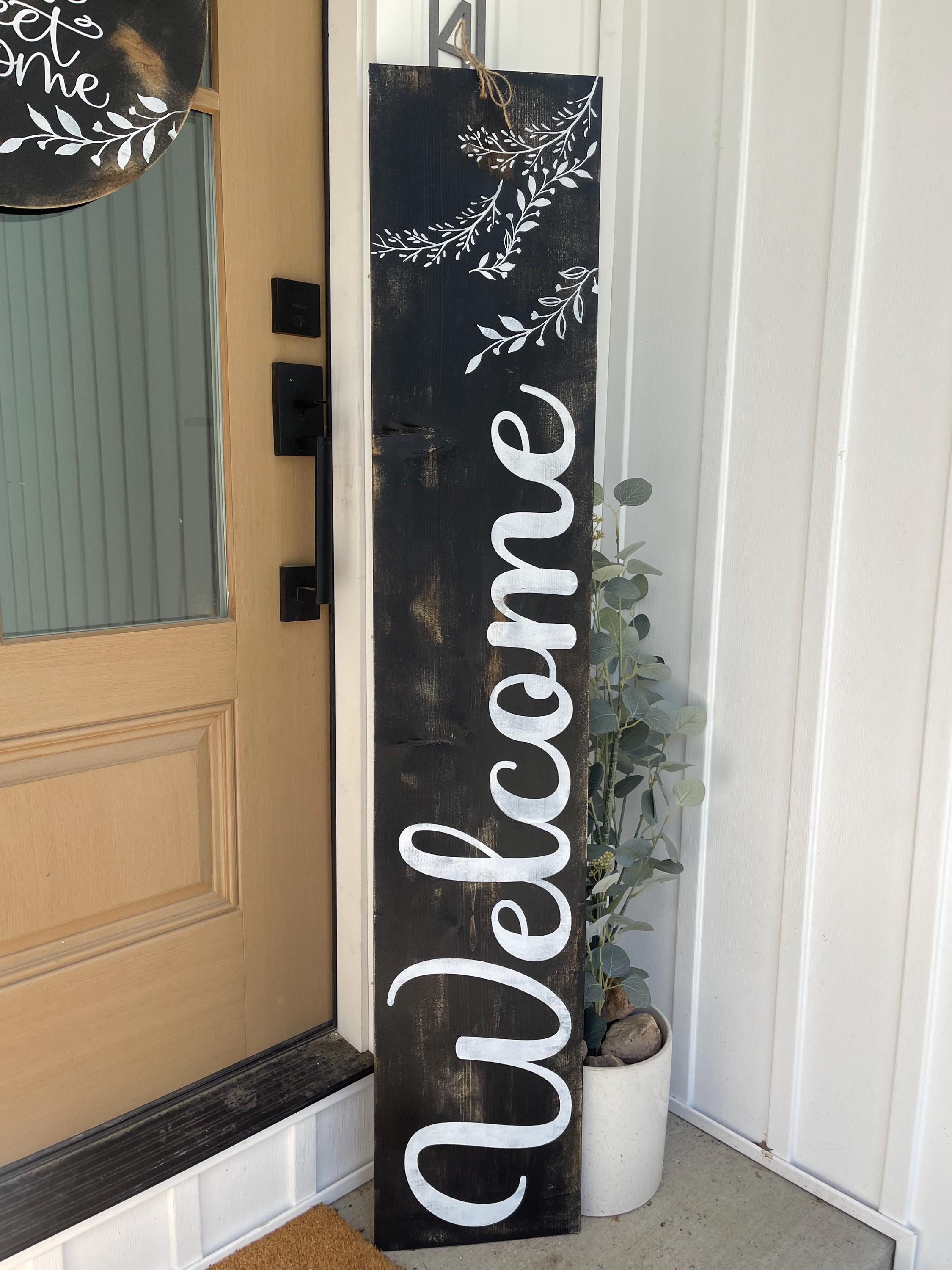 Distressed Black Welcome Sign: Farmhouse Rustic Entryway Porch Decor - Etsy