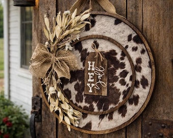 Rustic Cow 'Hey Y'all' Sign: Faux Cowhide Western Decor