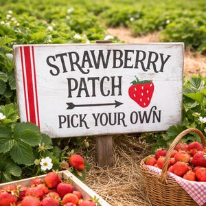 Vintage Strawberry Patch Sign: Rustic Farmhouse Decor