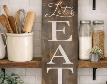 Rustic 'Let's Eat' Kitchen Sign: Farmhouse Style, Hand Painted