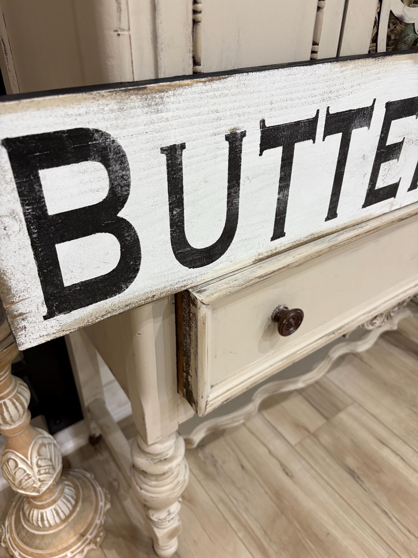 Hand Painted Farmhouse Sign: Rustic Distressed Wood Wall Decor - Butter ...