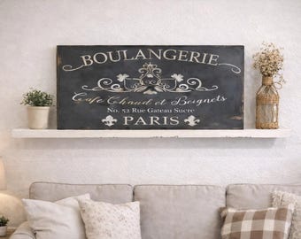Hand Painted Boulangerie Sign: French Farmhouse Decor (24” x 11.25”)