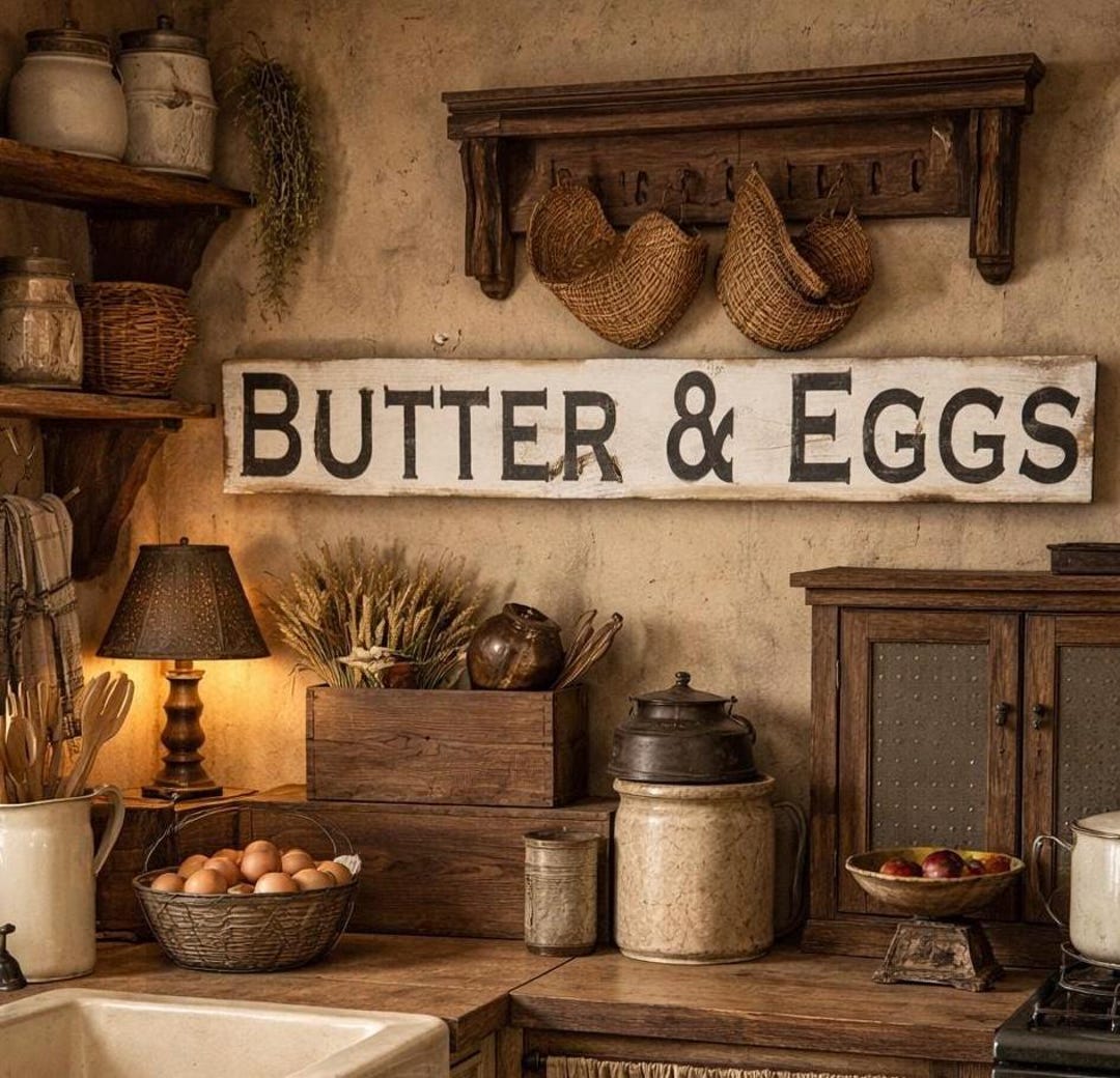 Hand Painted Farmhouse Sign: Rustic Distressed Wood Wall Decor - Butter ...