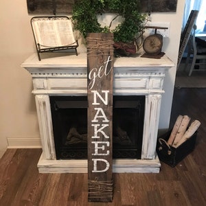 Large get naked bathroom sign / Bath sign / farmhouse bathroom sign / vertical bathroom sign / rustic bathroom sign / twine sign image 7