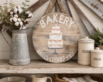 Round French country sign / cupcake sign / bakery sign / farmhouse sign / patisserie sign / baking sign / 15”