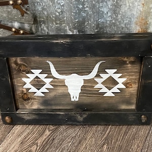 Aztec cow sign / western sign / unique rustic sign / cow decor / western decor