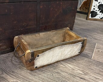 Real cowhide wooden box / western decor / cow decor / 12” x 6”