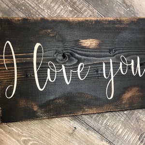 Small I love you sign/ black distressed sign / farmhouse wall decor / love sign image 1