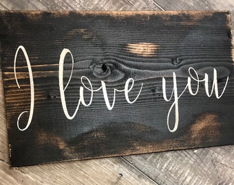 Small I love you sign/ black distressed sign / farmhouse wall decor / love sign
