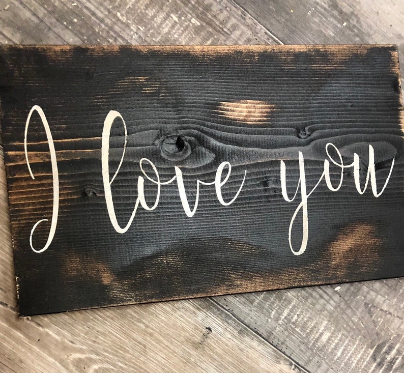 Small I love you sign/ black distressed sign / farmhouse wall decor / love sign image 1