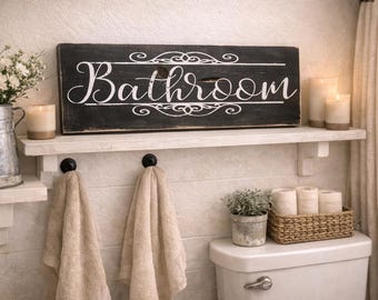 Farmhouse bathroom sign / rustic hand painted wall decor / distressed bathroom sign / farmhouse decor