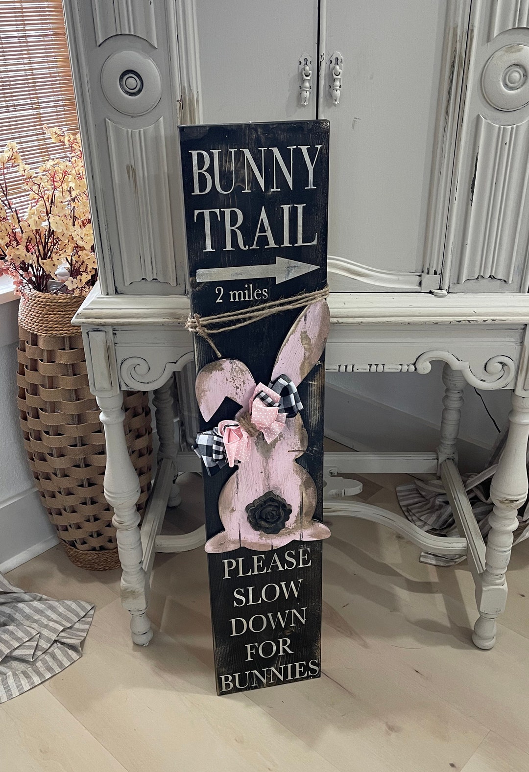 Vintage Inspired Easter Bunny Sign / Hand Painted Wood Sign / Rustic ...