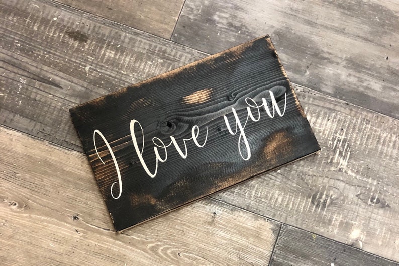 Small I love you sign/ black distressed sign / farmhouse wall decor / love sign image 2