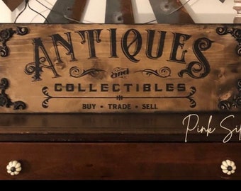 Antiques sign / vintage inspired antique sign / 28” x 11.25” / flea market sign / farmhouse sign