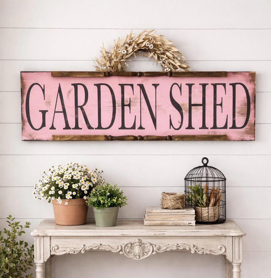 Pink Storage Sign Distressed Pink Garden Shed Sign, 48