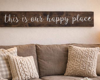 Happy Place Sign: Large Farmhouse Style Hand Painted Wood Decor