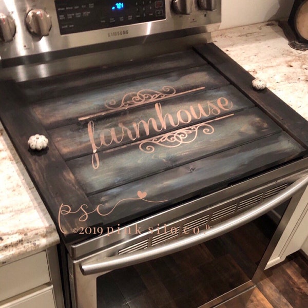Farmhouse stove top board / teal stove cover with rose gold / noodle board / cover for stove / stove cover / stove tray / oven board