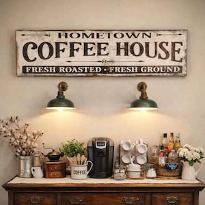 Distressed Coffee House Sign, Farmhouse Rustic Kitchen Decor