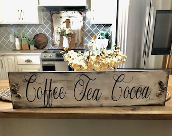 French country coffee sign / coffee tea cocoa sign / coffee bar sign / farmhouse sign. / coffee bar decor / coffee & wine bar sign