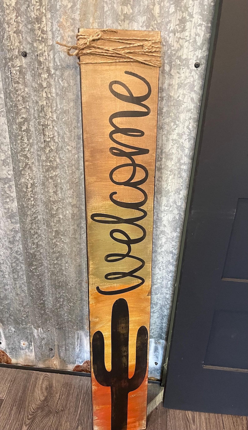 Rustic Cactus Sign Front Porch Sign / Vertical Welcome Sign / Rustic Sign / Front Door ...
