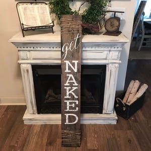 Large get naked bathroom sign / Bath sign / farmhouse bathroom sign / vertical bathroom sign / rustic bathroom sign / twine sign image 4