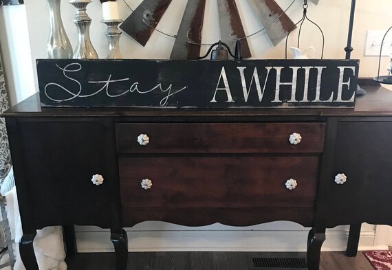 Stay awhile sign hand painted sign / sign / farmhouse wall | Etsy